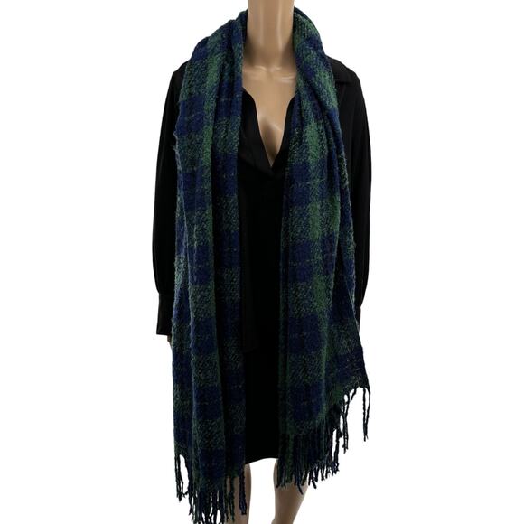 Free People Navy Blue Emerson Plaid Oversized Blanket Scarf - Picture 8 of 10